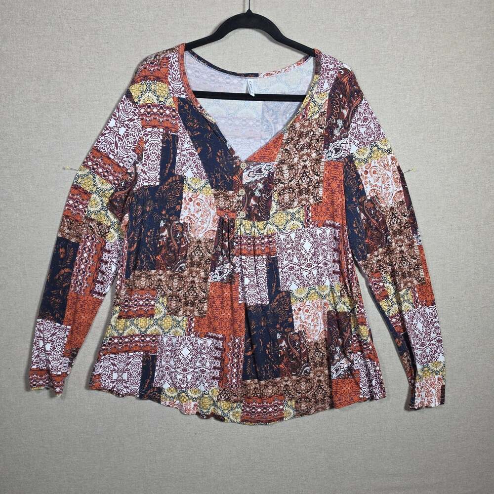 Cathy 2XL Patchwork Knit Long Sleeve Tunic
